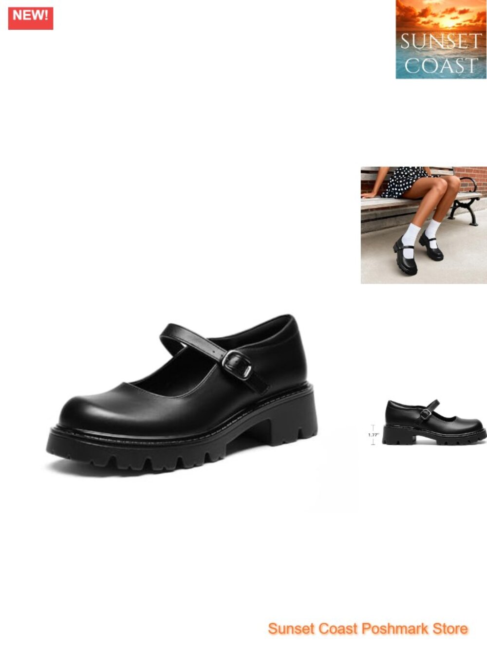 Mary Jane Platform Pumps Faux Leather Chunky Block Heel Closed Toe Buckle